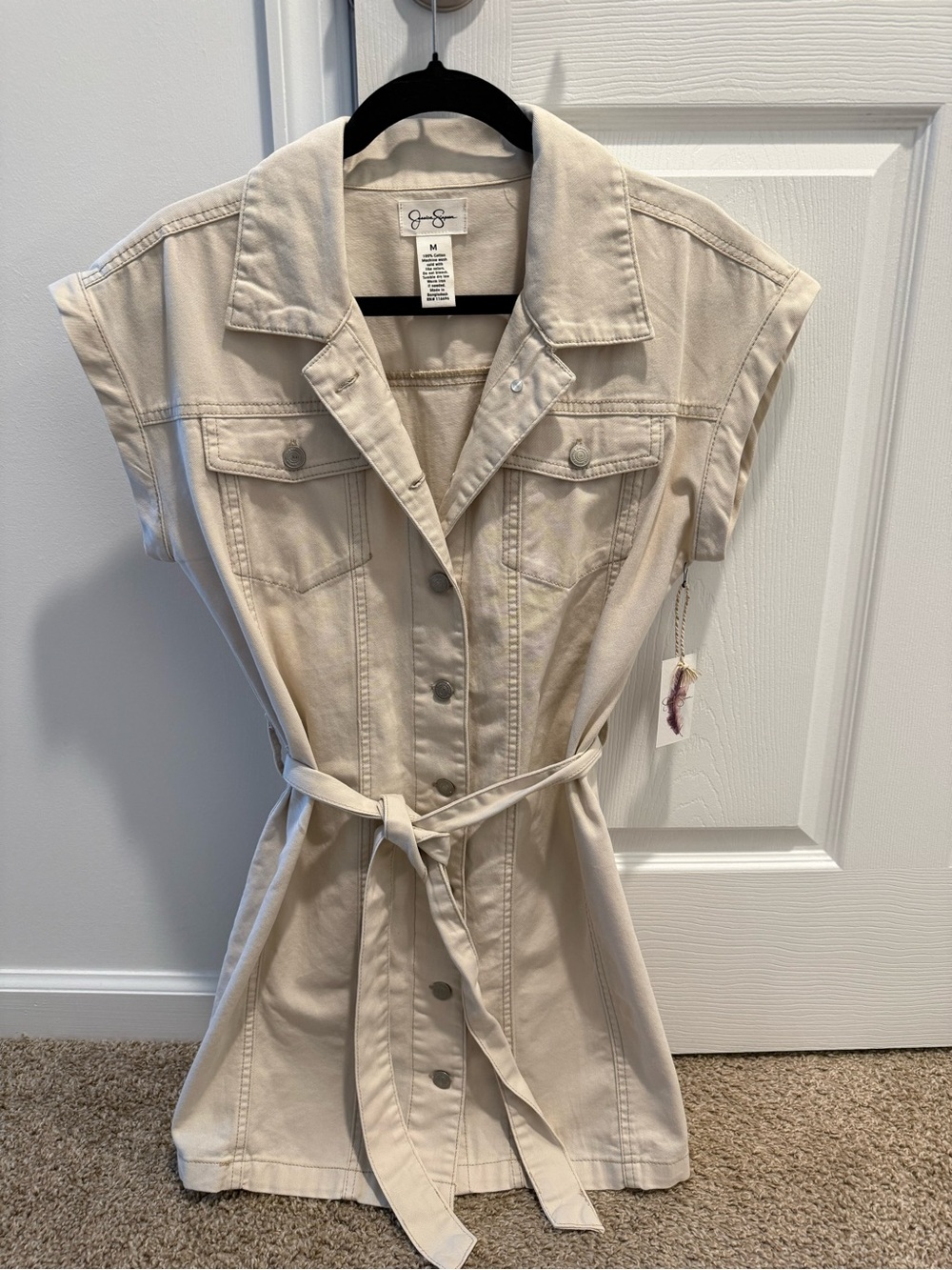 Jessica Simpson Cream 100% Cotton Dress w/ Tie Belt - New With Tags Women Size M